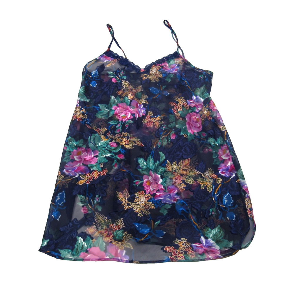 Intimate Moods Vintage Nightie Slip Small Floral Negligee Chemise Sheer Lingerie